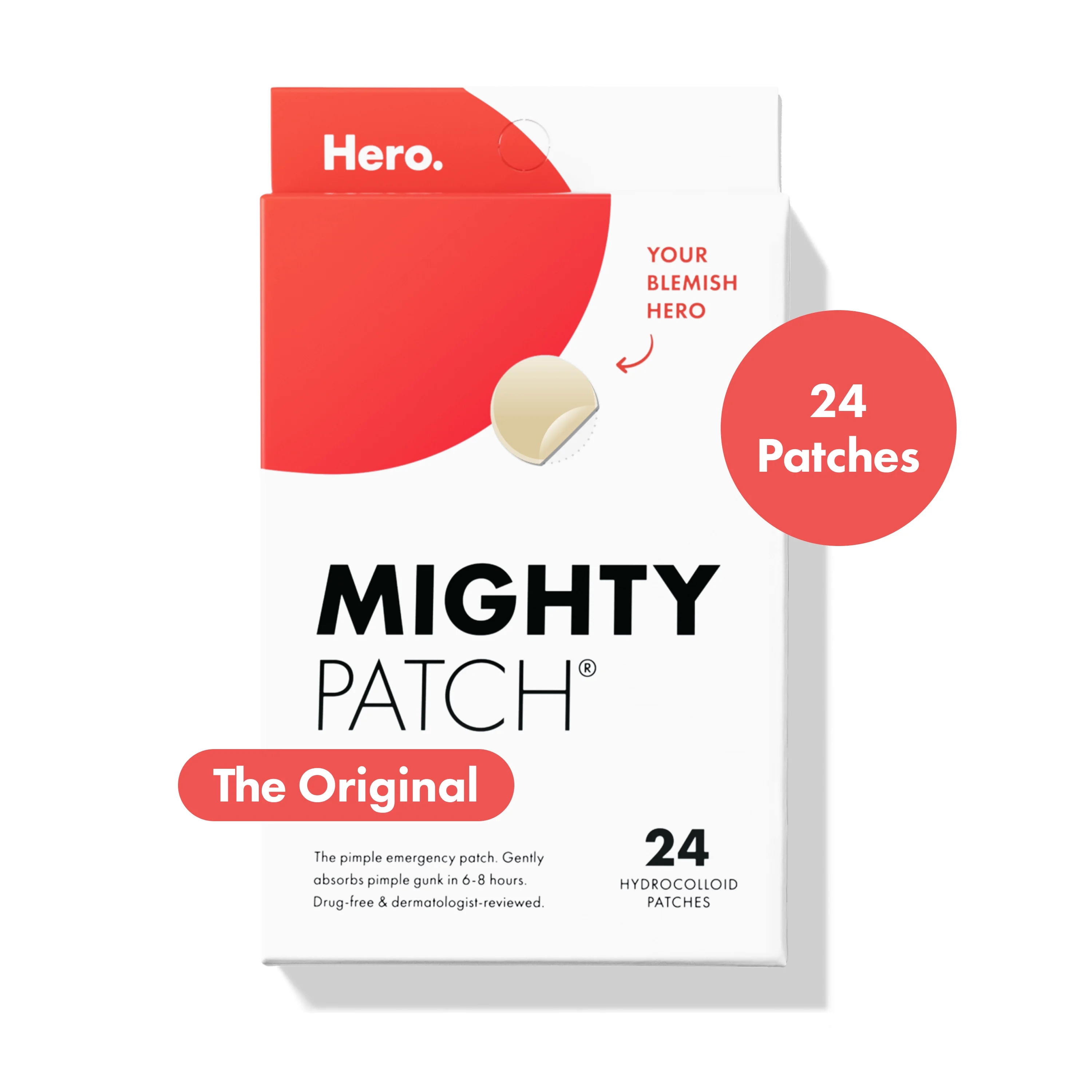 Mighty Patch by Hero Cosmetics Original Acne Treatment Pimple Patches with Hydrocolloid, 24 Count | Walmart (US)