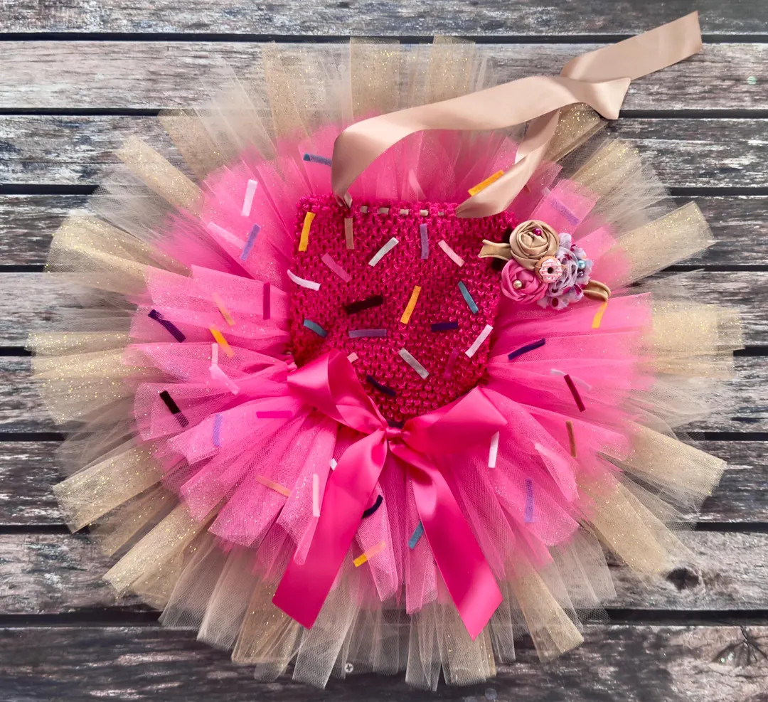 Donut Cake Smash Outfit, Baby Girl Tutu With Sprinkles, Crochet Halter Top, Fabric Flower Headban... | Etsy (US)