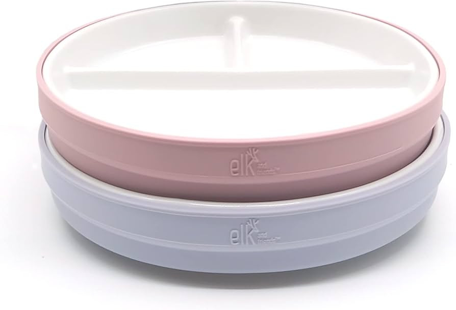 Elk and Friends 6.7" Kids Porcelain White Plates with Silicone Sleeves | Divided Plates | Suitabl... | Amazon (US)