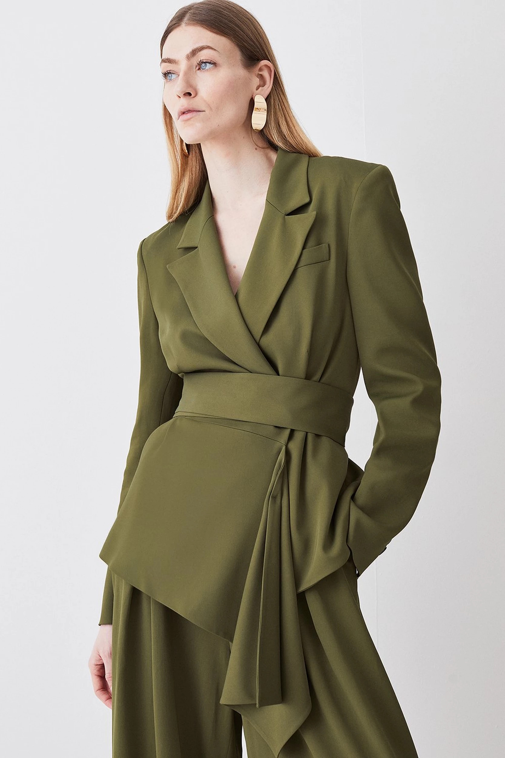 Tall Soft Drape Detail Belted Blazer | Karen Millen UK + IE + DE + NL