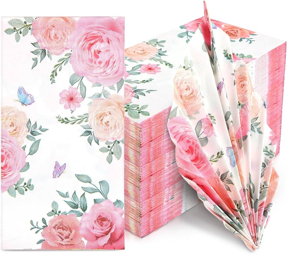 100 Pcs Floral Paper Napkins, 3 Ply Flower Guest Napkins, Disposable Dinner Napkins, Decorative P... | Amazon (US)