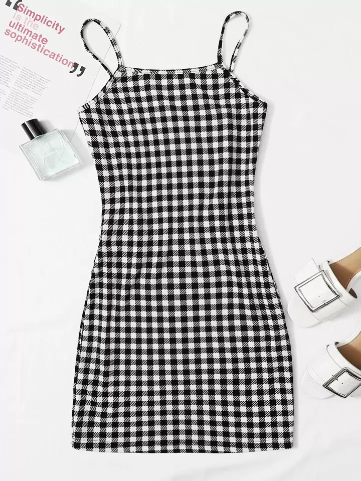 SHEIN EZwear Buffalo Plaid Bodycon Cami Dress | SHEIN