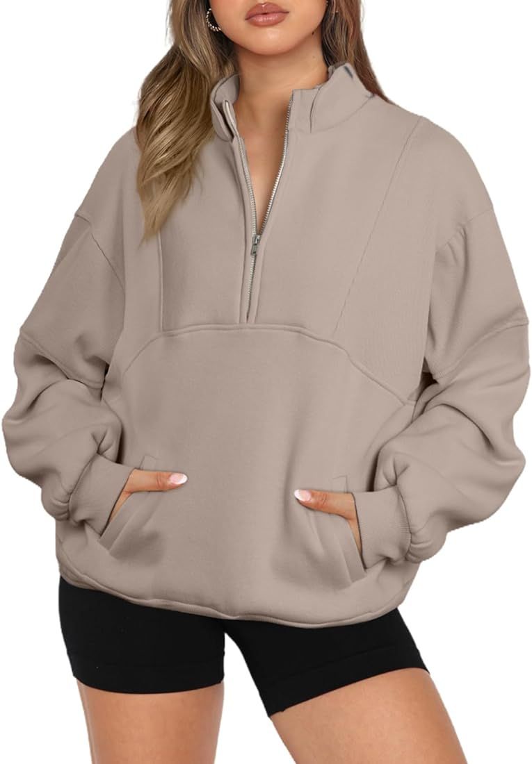 BLENCOT Women Half Zip Oversized Sweatshirts Long Sleeve Fleece Trendy Cropped Pullover Workout W... | Amazon (US)