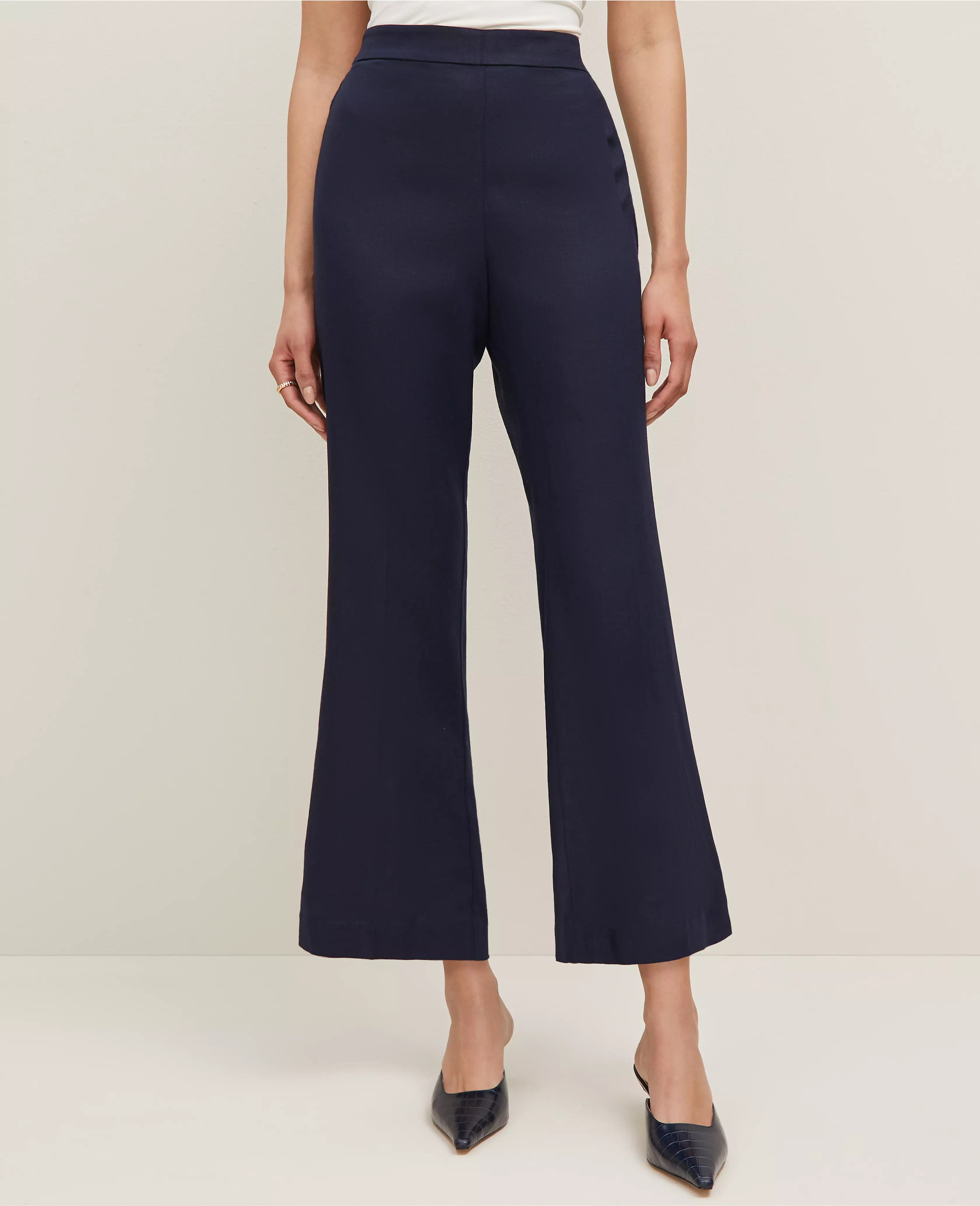 The Flare Ankle Pant in Linen Blend — Curvy Fit | Ann Taylor