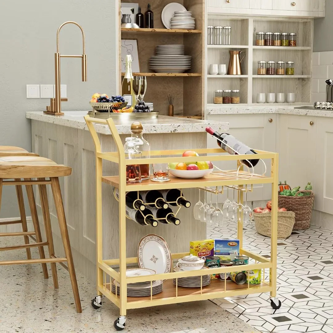 Vineego Bar Cart Home Industrial Mobile Bar Cart Serving Wine Cart on Wheels with Wine Rack and G... | Walmart (US)