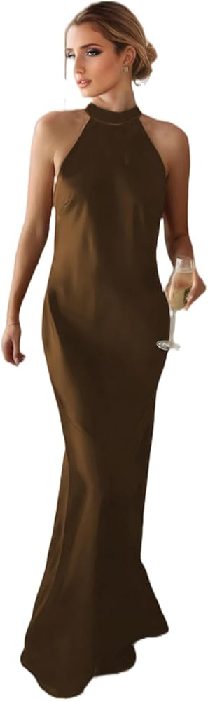 Halter Bow Tie Back Evening Gown for Women Halterneck Sleeveless Dresses | Amazon (US)