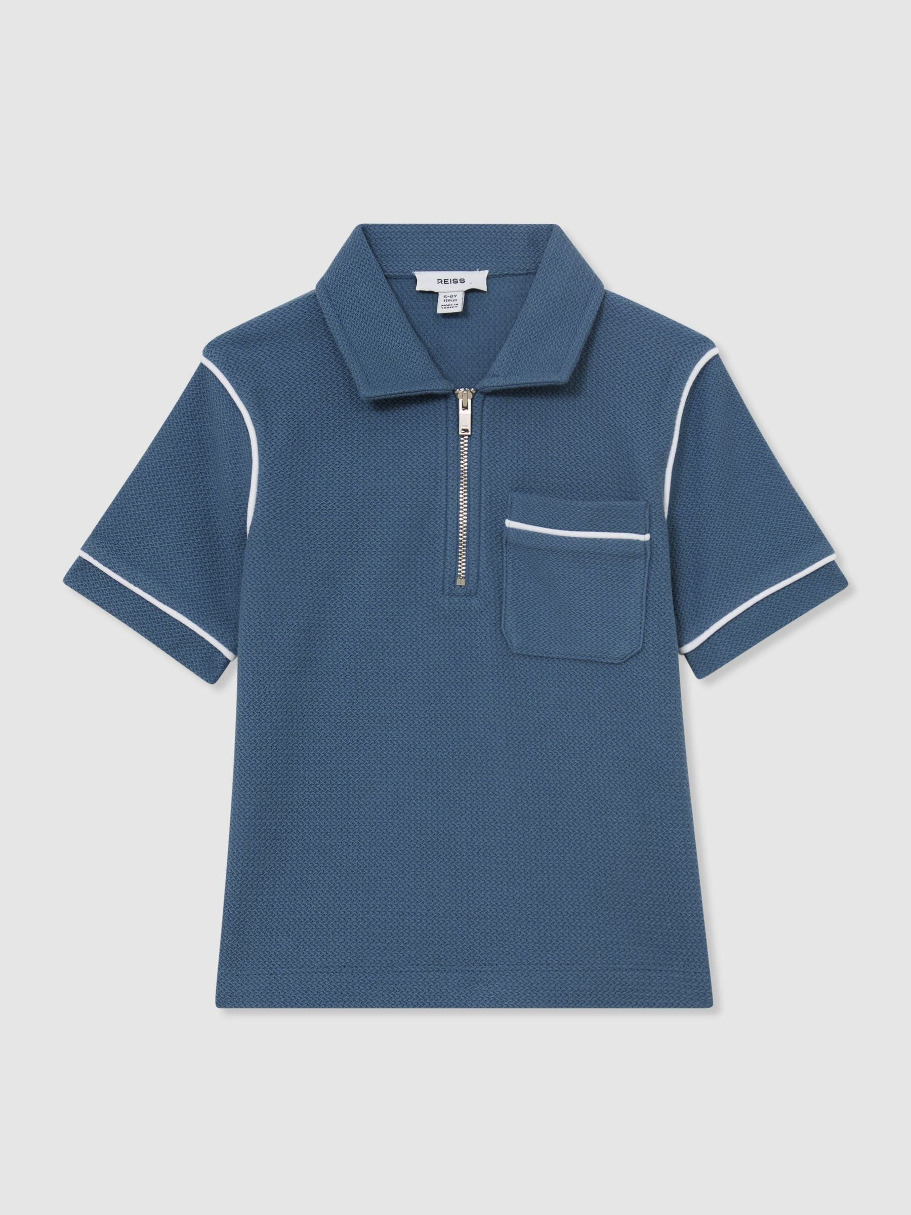 Reiss 9-13 yrs Cotton Textured-Knit Half-Zip Polo Shirt in Blue - REISS | Reiss UK