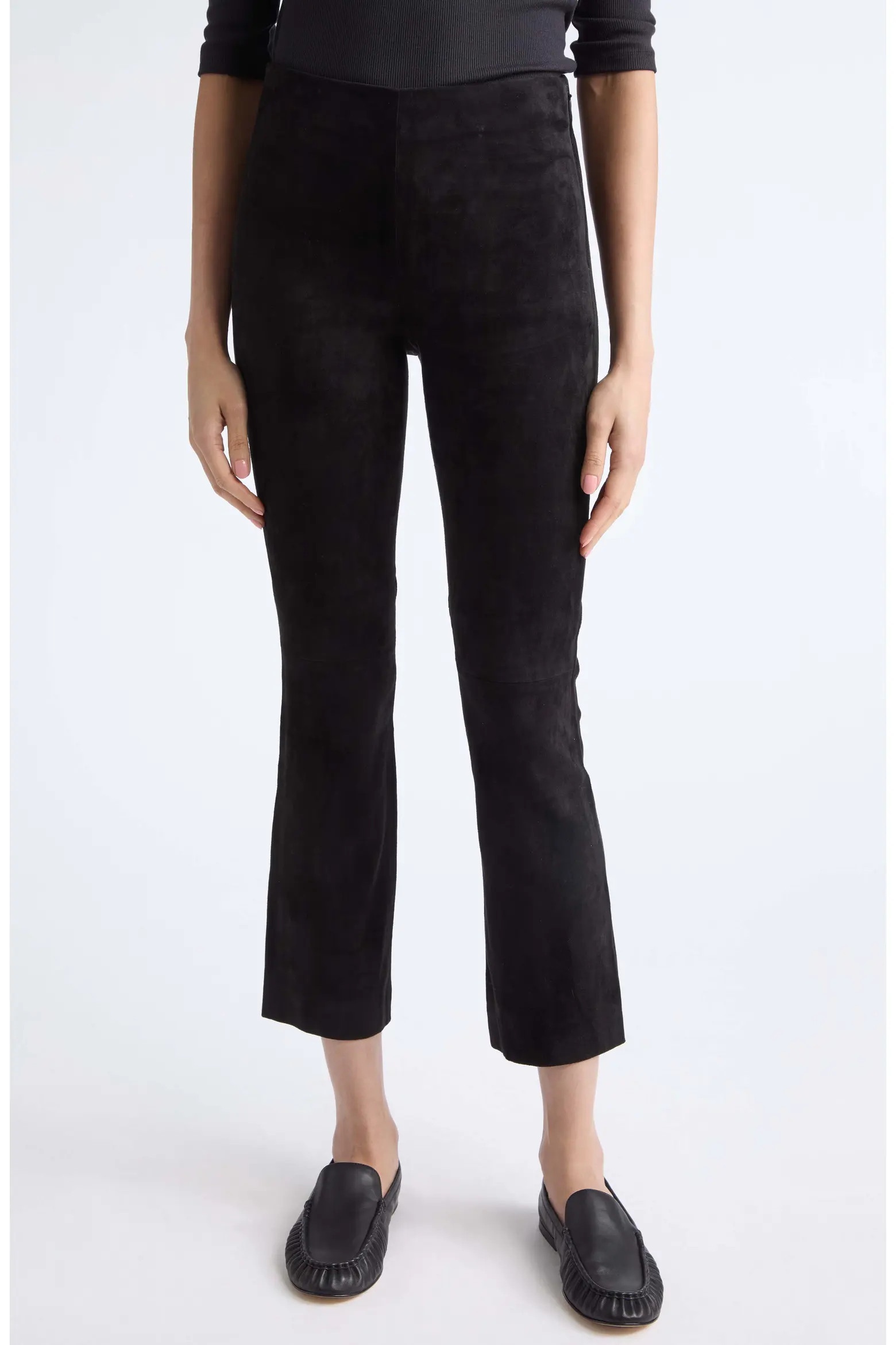 Lambskin Suede Crop Flare Leg Pants (Women) | Nordstrom | Nordstrom