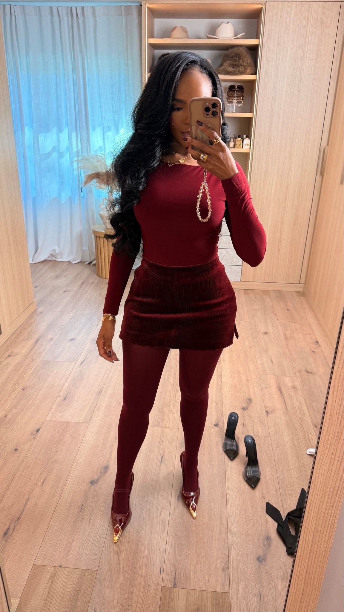 Chic holiday monochrome — rich burgundy textures paired together for an elevated, head-to-toe moment. The velvet mini, matching tights, and sleek long-sleeve top make this such a stunning festive look.

A bold, sophisticated option for holiday parties, date nights, or winter celebrations.

📏 Sizing: Small top, Small skirt, Small tights.

Holiday outfit ideas, monochrome styling, winter party looks, rich burgundy tones, elevated festive fashion

Follow me on Instagram and YouTube @kirasfashionfinds#LTKCyberWeek



#LTKootd #LTKgrwm