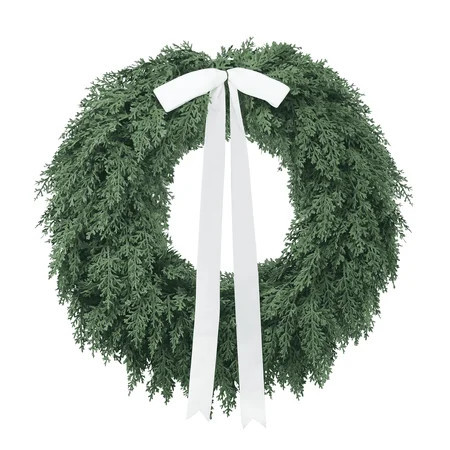 Evergreen Natural Feel Cedar Artificial Christmas Wreath, Green, 23.6", Christmas Wreath, Front Door Decorations, Christmas Decorations Outdoor, Xmas Home Decor | Walmart (US)