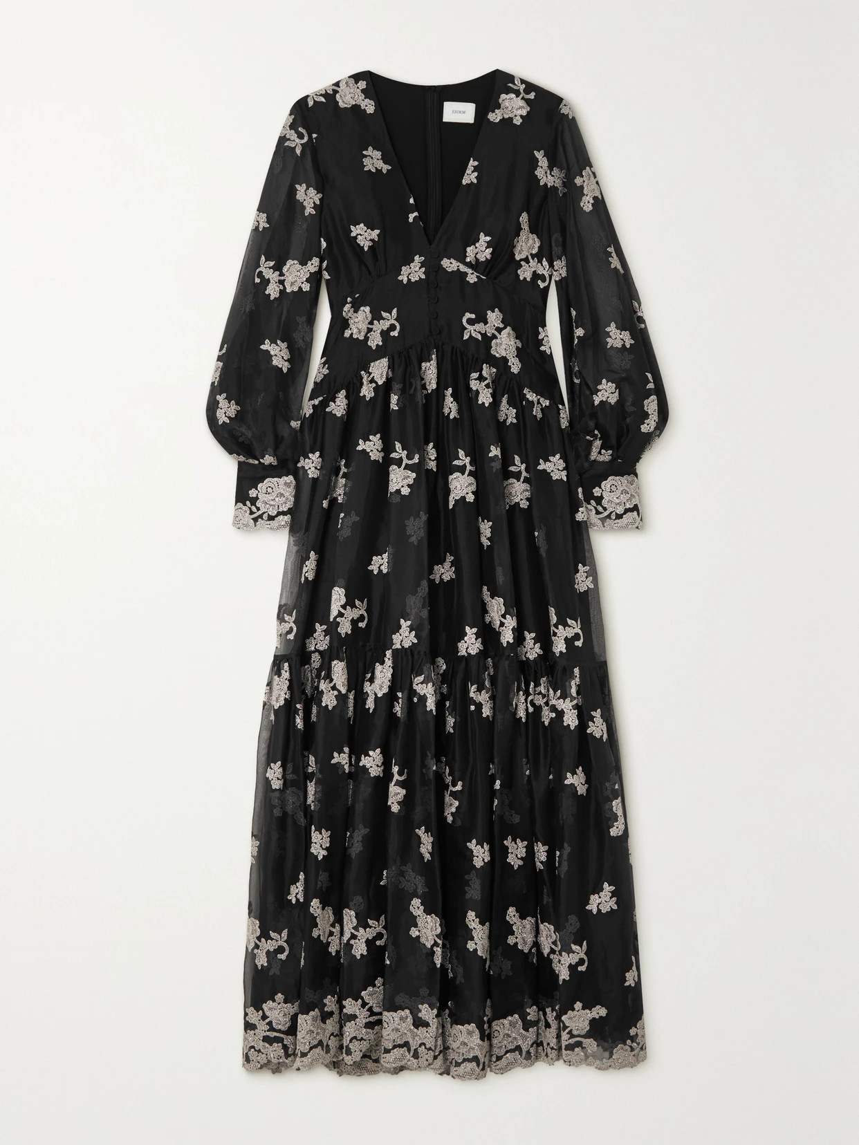 Erdem - Tabetha Tiered Embroidered Silk-organza Maxi Dress - Black | NET-A-PORTER (US)