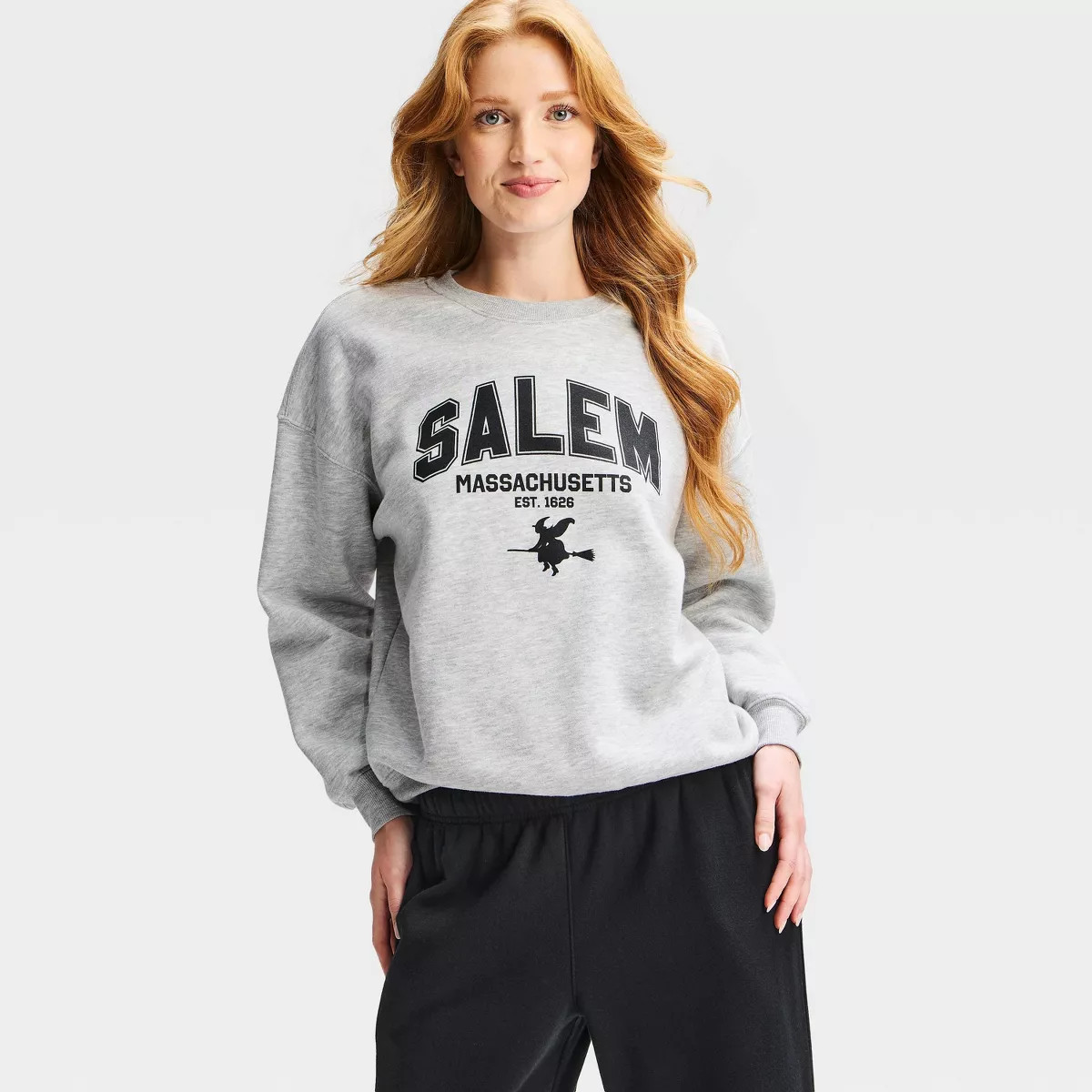 Women's Salem MA Fleece Crewneck Graphic Pullover Sweatshirt - Heather Gray XL | Target