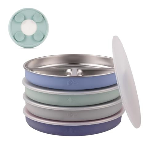 Elk and Friends Stainless Steel Divided Plates with Silicone Sleeve for Babies & Toddlers | Lids Included | Stay Put Suction | Dinner & Snack Plates | 4 Pack | Amazon (US)