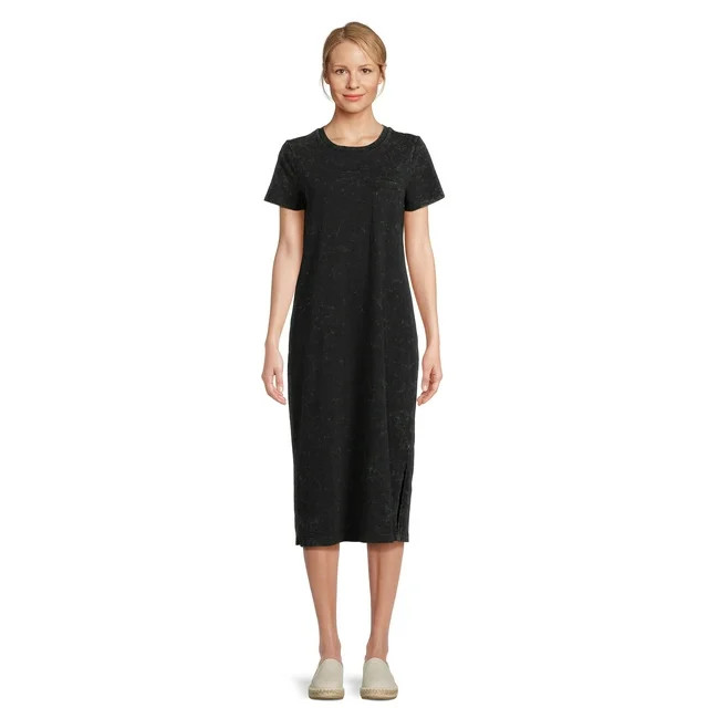 Time and Tru Women's Midi T-Shirt Dress with Short Sleeves, Sizes XS-3XL | Walmart (US)