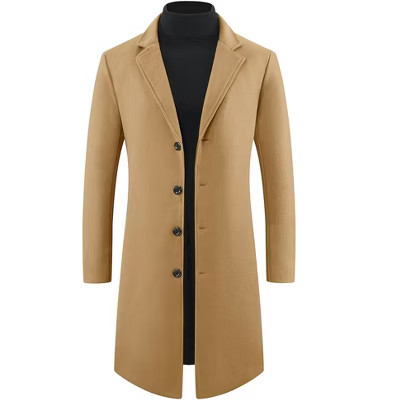 Lars Amadeus Men's Single Breasted Notch Lapel Formal Winter Long Overcoat Small Khaki | Target