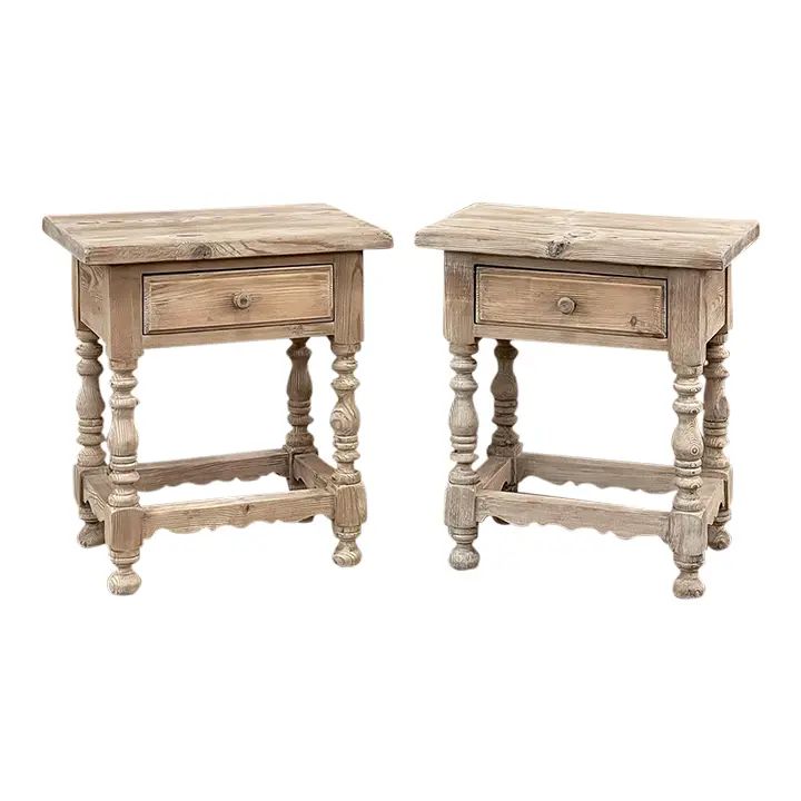 Pair Vintage Rustic Country French Pine Nightstands ~ End Tables | Chairish