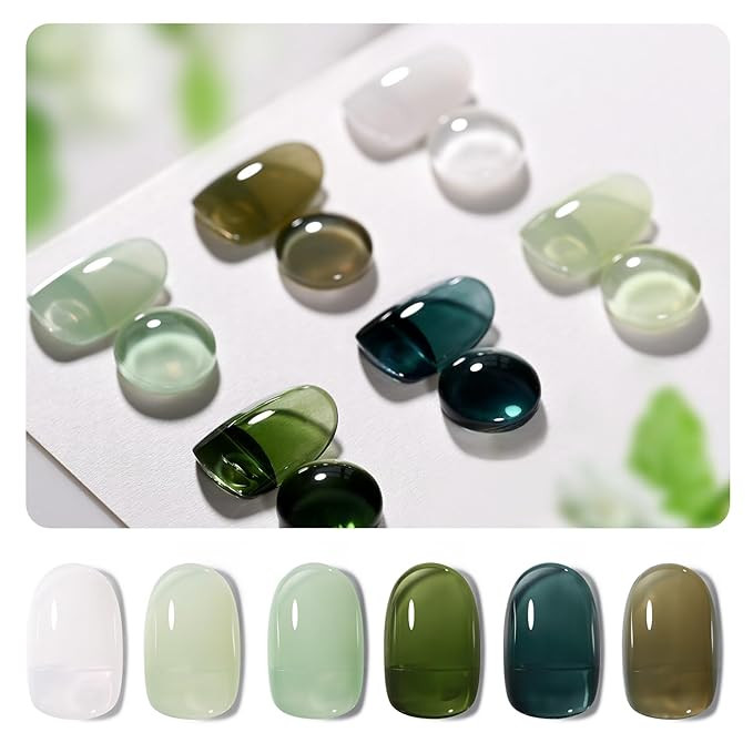 GAOY Jelly Green Gel Nail Polish Set, 6 Transparent Colors Sheer White, Soak Off UV Light Cure Ge... | Amazon (US)