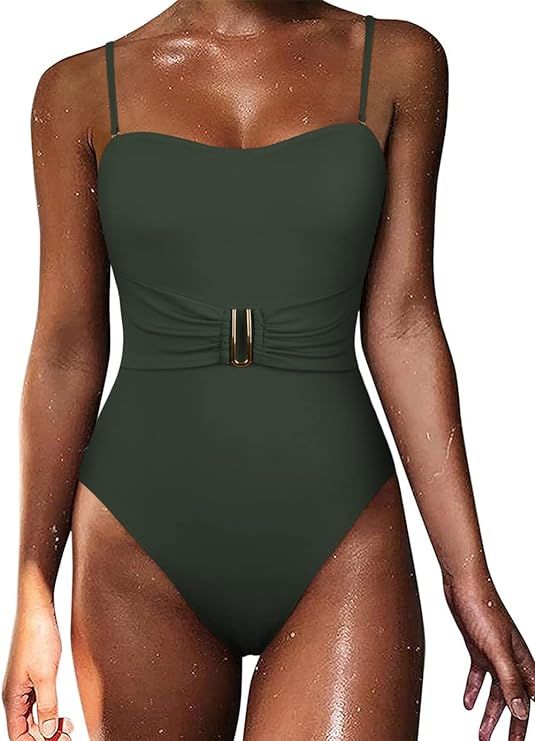 Hilor Women's Belted Tummy Control One Piece Swimsuit High Cut Slimming Monokini Bathing Suits | Amazon (US)