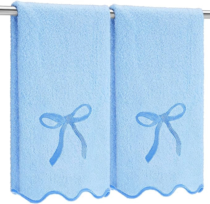 2 Pcs Scalloped Hand Towels for Bathroom 26 X13 Embroidery Coquette Bow Hand Towels 100% Cotton S... | Amazon (US)