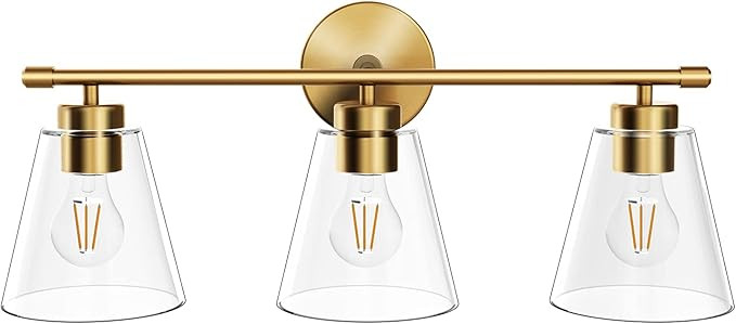 Hamilyeah Gold Bathroom Vanity Light Fixtures Over Mirror, 3 Light Vanity Lights Clear Glass, Ind... | Amazon (US)