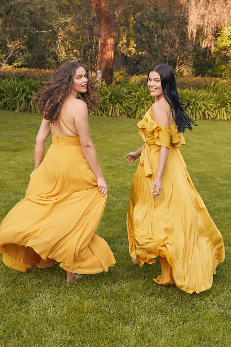 Moriah Mustard Yellow Satin Wrap Maxi Dress | Lulus (US)