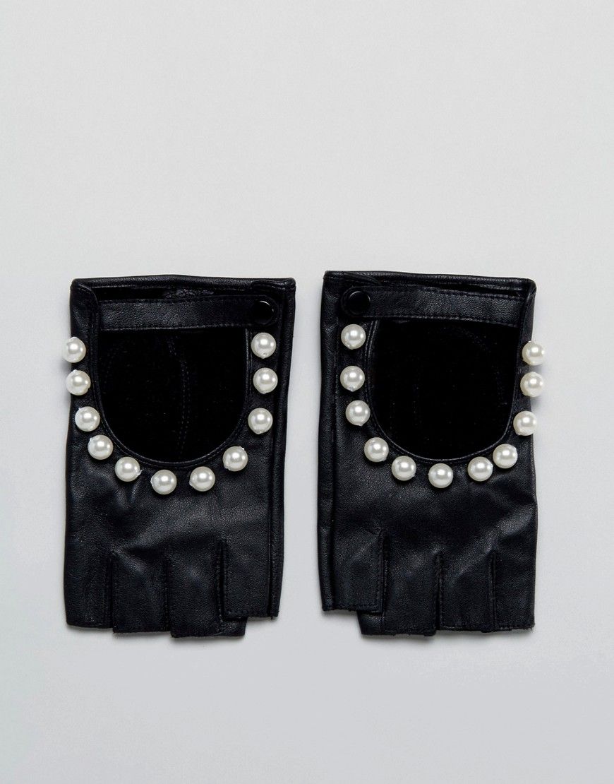 ASOS Leather Gloves With Pearls - Black | ASOS US