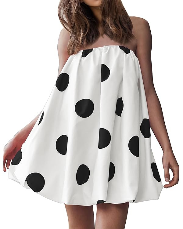 Meladyan Women’s Polka Dot Bubble Mini Dress Strapless Backless Loose Fit Tube Dress Elegant Pl... | Amazon (US)
