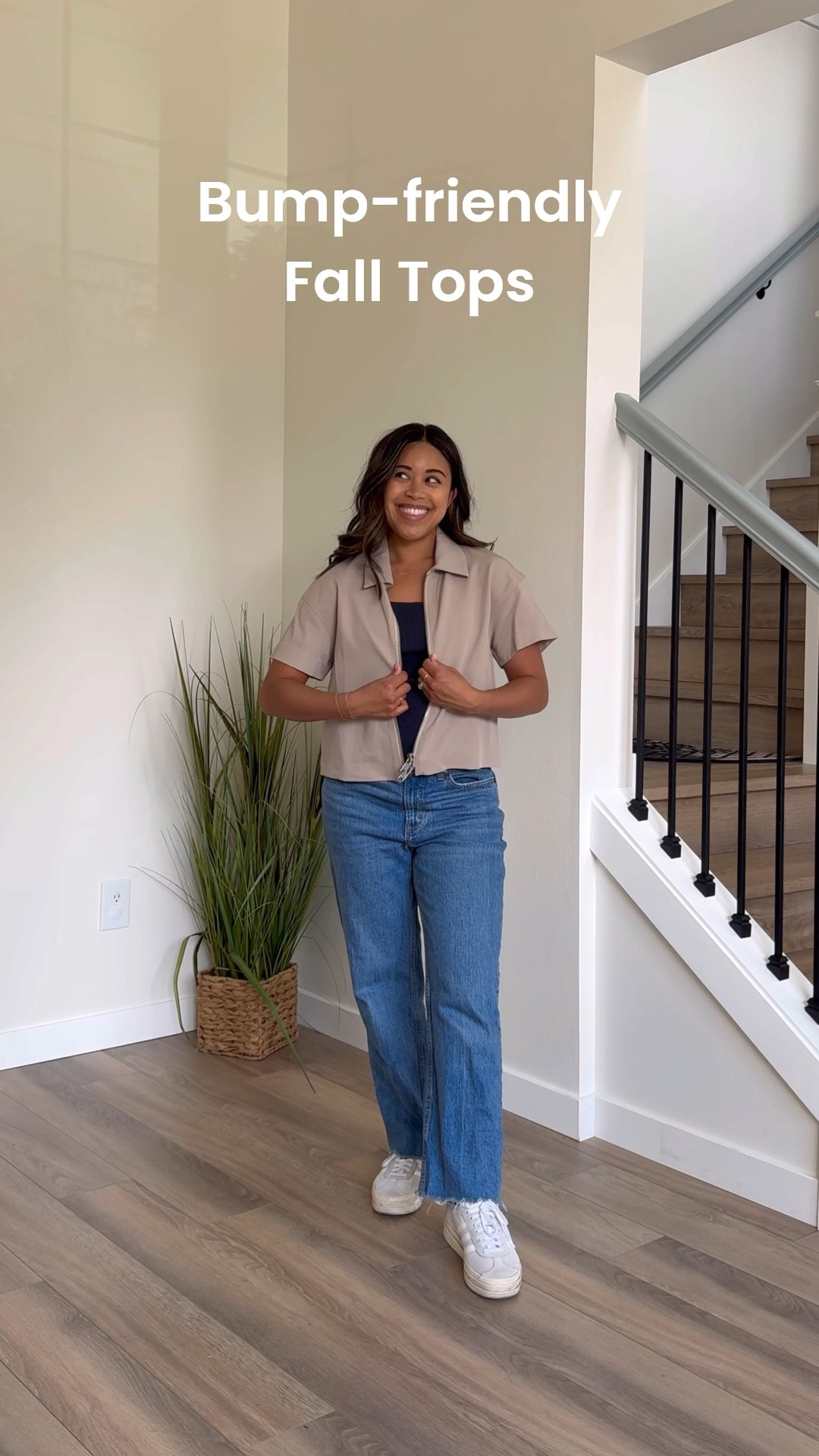 Bump friendly tops for fall - I layered this short sleeve jacket zip layer with a knit ribbed tank top from Nordstrom rack. I’m wearing a size small in both tops. 

#LTKStyleTip #LTKBump #LTKPetite