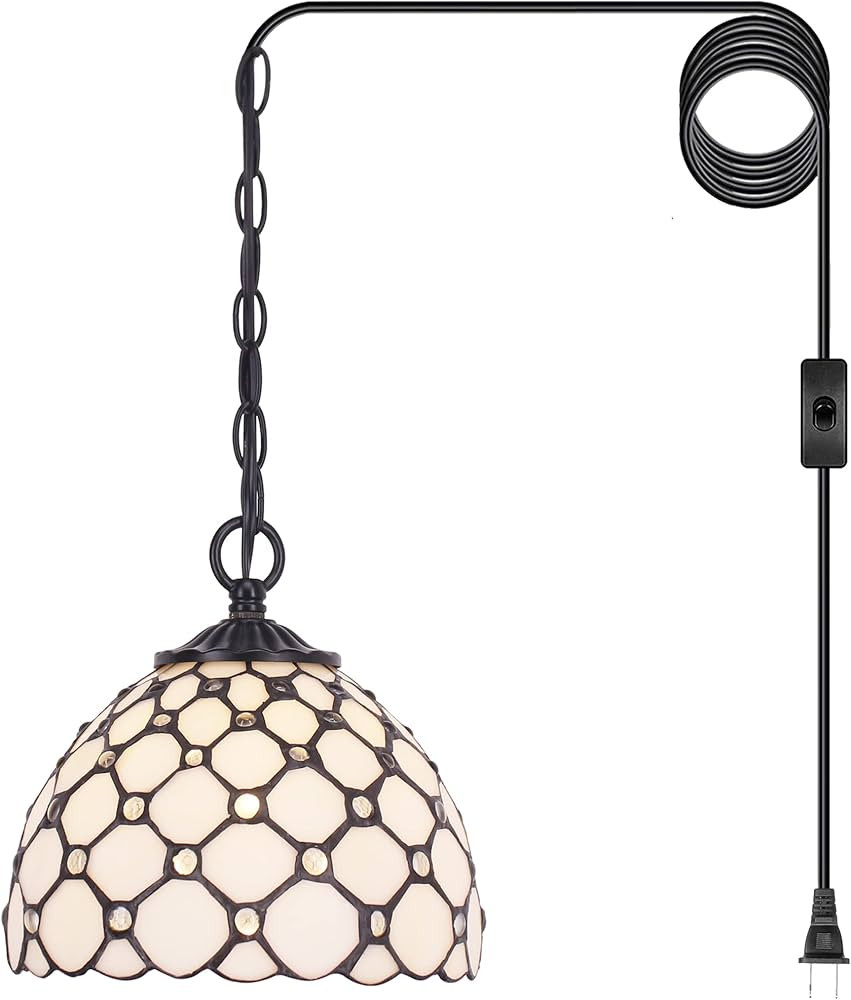 Small Tiffany Pendant Light Stained Glass Plug in Hanging Lamp 8 Inch Adjustable Height Hanging C... | Amazon (US)