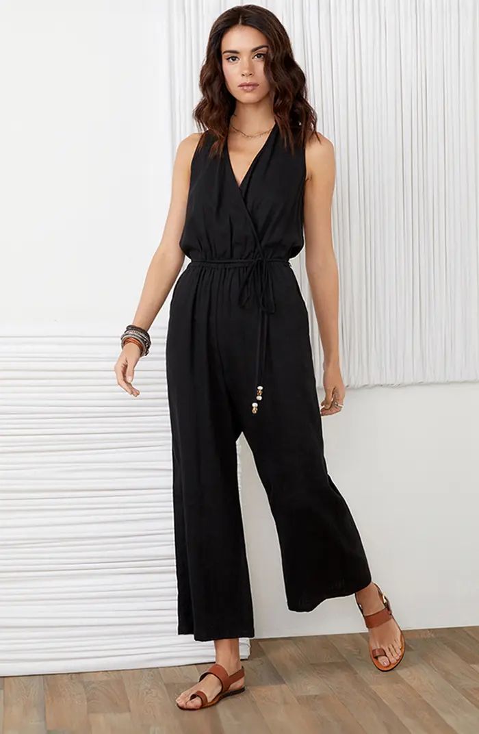 Karen Kane Sleeveless Linen Blend Crop Jumpsuit | Nordstrom | Nordstrom