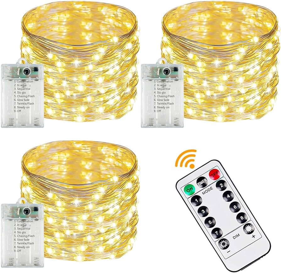 3-Pack 78FT 240 LED Fairy Lights Battery Operated with Timer & Remote, Waterproof Twinkle Lights ... | Amazon (US)