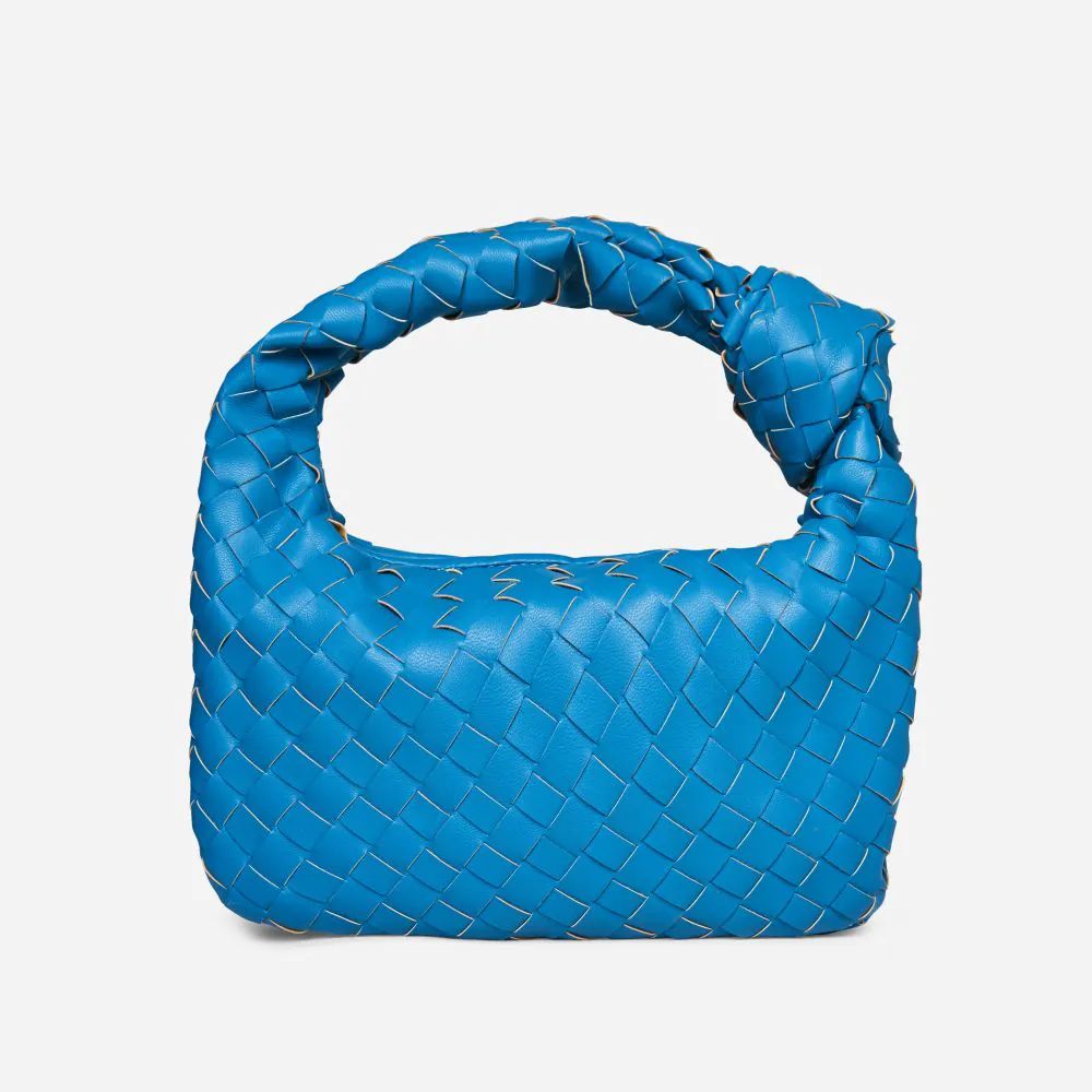 Aitana Woven Knotted Detail Grab Bag In Teal Blue Faux Leather | EGO Shoes (US & Canada)