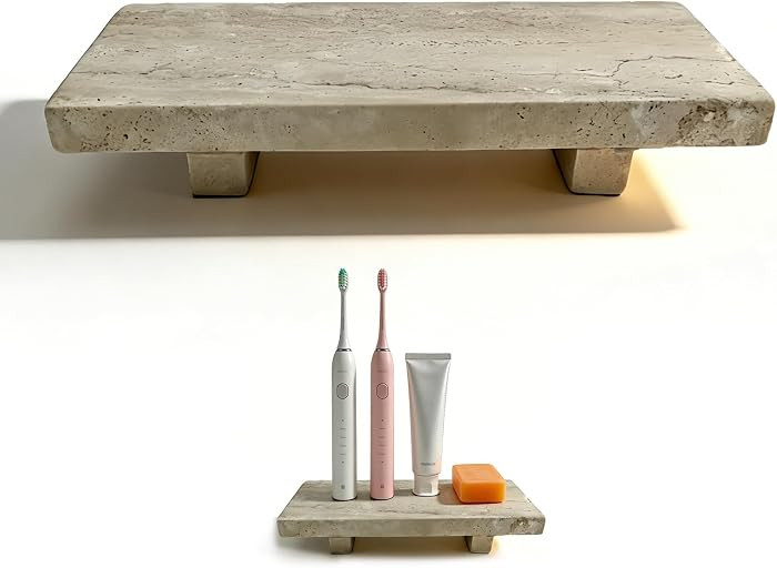Stone Sink Tray, 8.66 x 3.54 x 1.42 Inches Travertine Tray, Soap Stand for Kitchen Sink, Marble Bathroom Tray for Razors, Jewelry, Toothbrush Holders, Hand Soap | Amazon (US)