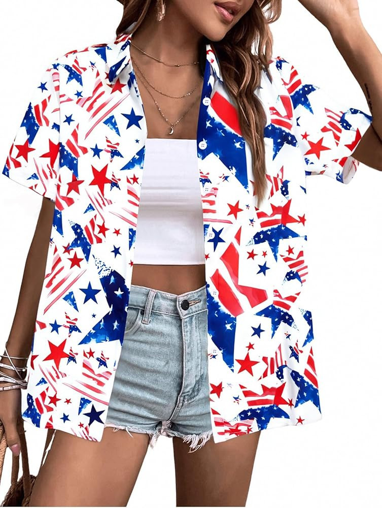 American Flag Shirt Patriotic T-Shirt: Women 4th of July Tops USA Red White Blue Tee Memorial Day... | Amazon (US)