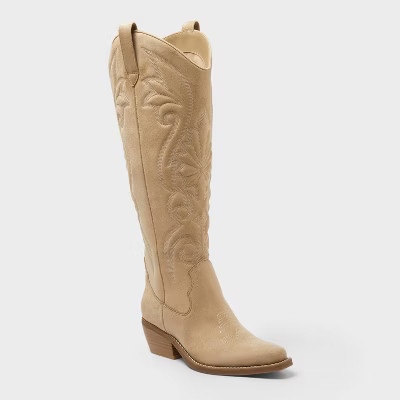 Women’s Kenzie Tall Western Boots with Memory Foam Insole – Wild Fable™ Tan 6: Knee-High, Zipper Closure, Block Heel | Target