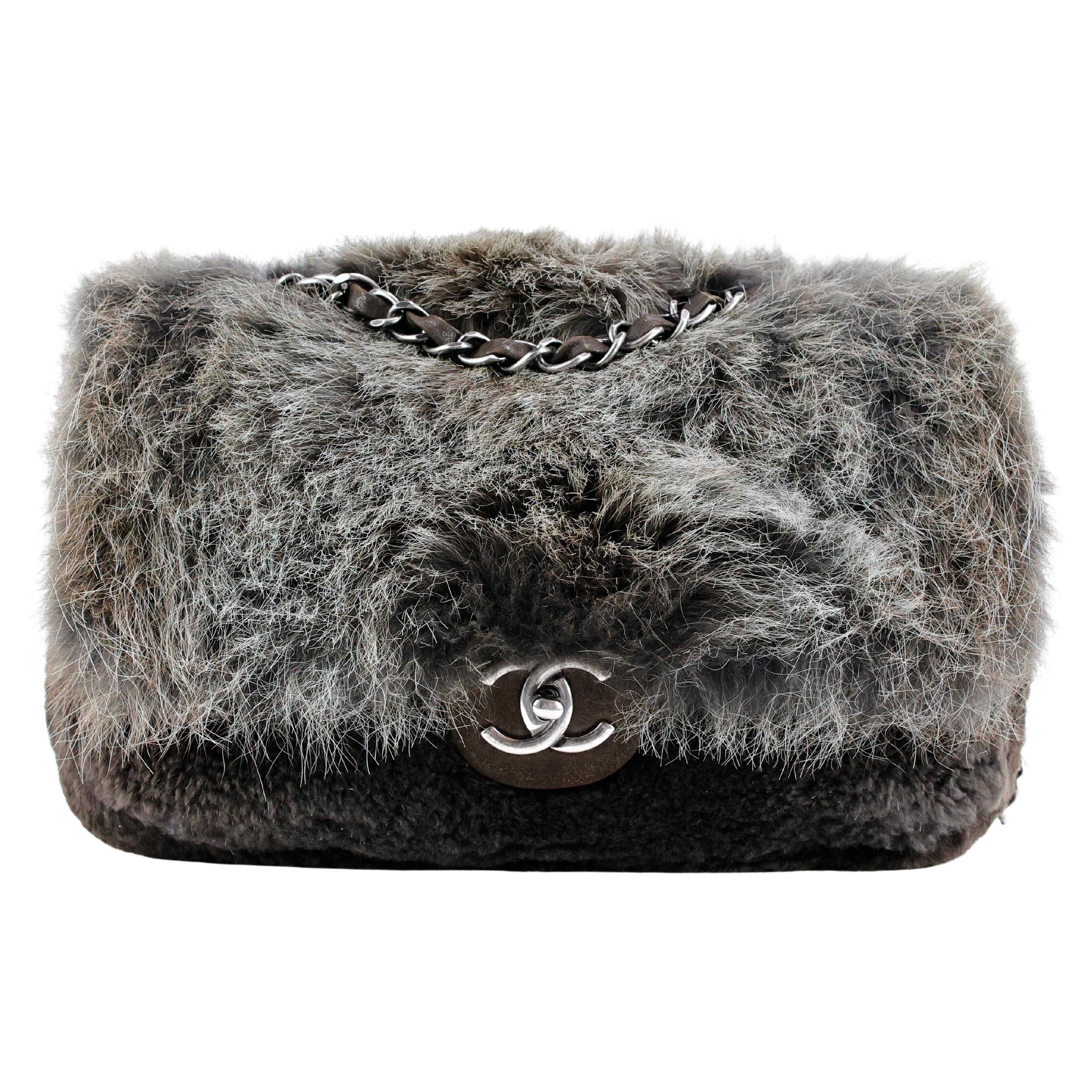 Chanel 2013 Grey Fur CC Flap Bag | 1stDibs