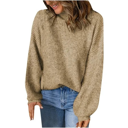 SMihono Turtleneck Sweater Women s Fashion Oversized Loose Casual Long Sleeve Solid Tops Knitted Pul | Walmart (US)