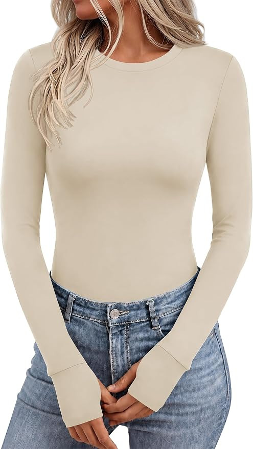 Ekouaer Long Sleeve Shirts for Women Crew Neck Undershirt with Thumb Holes | Amazon (US)