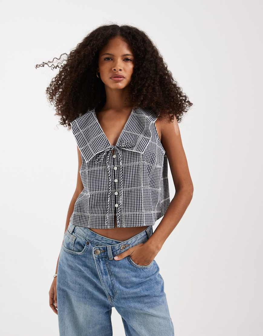 Free People waiting for me crop top in navy gingham combo-Multi | ASOS (Global)