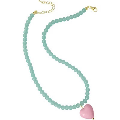 Colorful Beaded Choker Pink Peach Heart Necklace Chunky Big Heart Pendant Cute Necklace Blue Beaded Cool Hearts Choker Accessories Jewelry for Women | Target