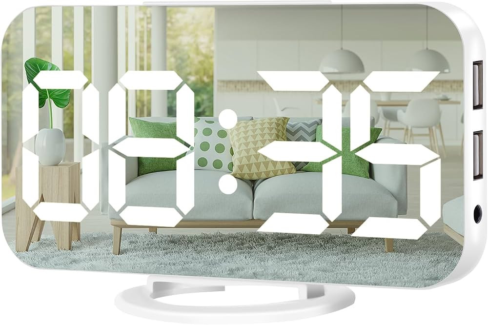 Digital Alarm Clock,Large Display LED And Mirror Desk Clock With Dual USB Charger Ports, 3 Levels... | Amazon (US)