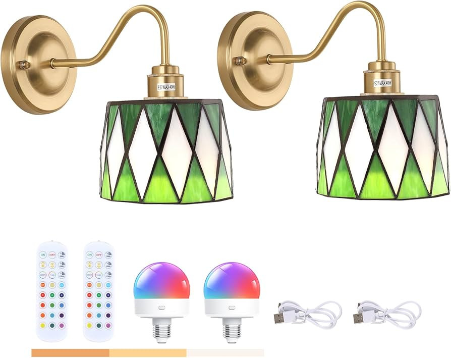 Vintage Battery Operated Wall Sconce Set of 2 with Remote, Rechargeable Wall Lamp 3 Colors Dimmab... | Amazon (US)