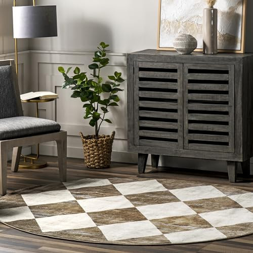 nuLOOM Meline Checkered Fringe Area Rug - Oval 7x10 Area Rug Transitional Beige/Brown Rugs for Living Room Bedroom Dining Room Kitchen | Amazon (US)