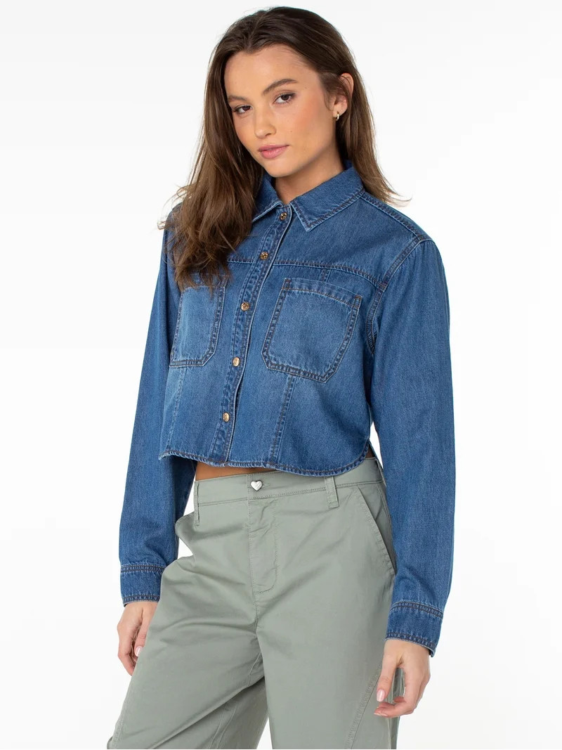 Celebrity Pink Women's and Women's Plus Hi Low Button Down Denim Top, Sizes XS-4X | Walmart (US)