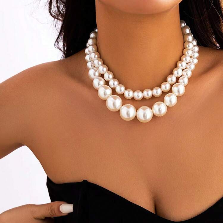 Collar De Gargantilla De Imitación De Perlas Gruesas Con Cadena De Cuentas De Imitación De Perlas De Varias Capas De Nuevo Estilo, Versátil | SHEIN