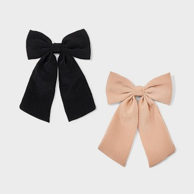 Hair Bow Barrette 2pc - A New Day™ Black/Tan: Fashion Styling Clips, Solid Pattern | Target