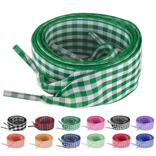 UamGlsob 25MM Gingham Ribbon Shoe Laces, Checkered Plaid Satin Fancy Cute Shoelaces Replacement Strings for Women Sneakers (Green,39"/100cm) | Amazon (US)