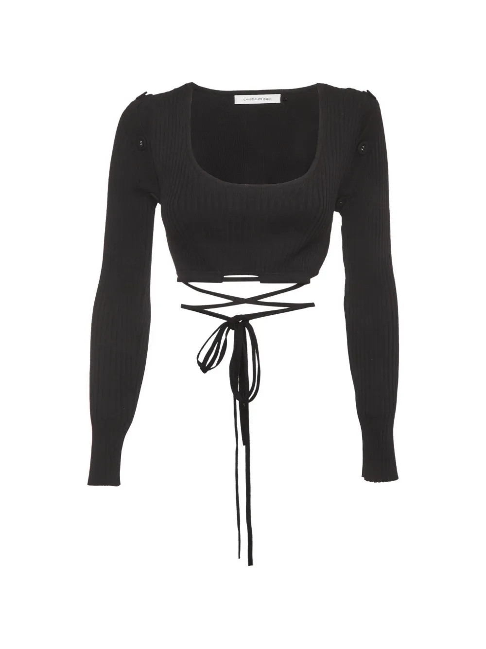 Christopher Esber rib-knit tie-up crop top - Black | Farfetch Global