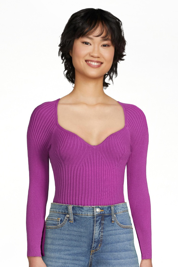 Scoop Women's Ribbed Bodysuit with Sweetheart Neck and Long Sleeves, Sizes XS-XXL | Walmart (US)