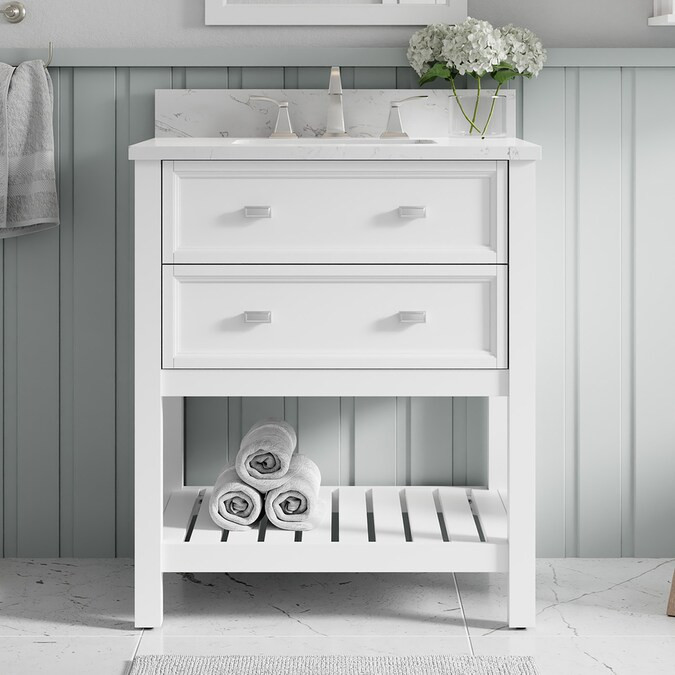 allen + roth Canterbury 30-in White Single Sink Bathroom Vanity with Carrara Engineered Stone To... | Lowe's